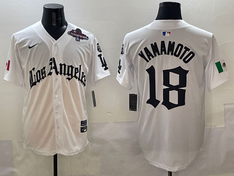 Men Los Angeles Dodgers #18 Yamamoto White Five generations Joint Name 2025 Nike MLB Jersey style 7->los angeles dodgers->MLB Jersey